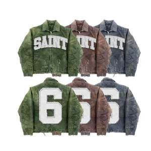 Chaqueta vaquera desgastada rasgada a la moda para hombre personalizada abrigo elegante y cómodo lavado - Product Image 5