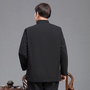 Tenue traditionnelle chinoise pour hommes âgés, style grand-père, veste décontractée unie à manches longues, costume Zhongshan pour papa, printemps - Product Image 4