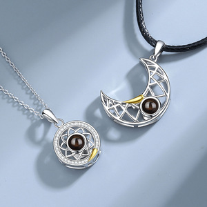 Kalung Fashion Romantis Shangjie OEM, Kalung Pasangan Perak <span class=keywords><strong>Sterling</strong></span> 925 dengan Zirkon, Kalung Proyeksi Bulan Matahari - Product Image 2