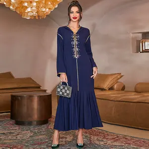Últimas Bordados Design Muçulmano Vestido Kaftan Abaya Abrir Vestuário Islâmico Tecido Macio Dubai AbayaHandwork Enfeite