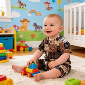 ชุดรอมเปอร์เด็กทารก SR3545 RTS ลายพรางแบบตะวันตก แขนสั้น น่ารัก สไตล์บับเบิ้ล สำหรับเด็กผู้หญิง ขายส่ง - Product Image 1