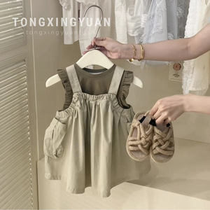 Tongxingyuan Girls' Summer Overall Dress Set Breathable Thin Pants Style Baby Clothing - Product Image 3