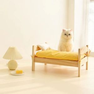 Solid Wood Pet <b>Bed</b> Rectangle Washable Cat <b>Bed</b> Faux Fur Fill Floor Standing For Cat - Product Image 3