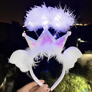 Date fête enfants adulte plume lumière LED ange bandeau de cheveux éclairer couronne bandeau fête des mères Cosplay Costume décorations de fête - Product Image 1