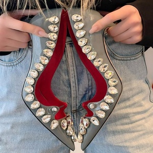 Sandales à talons aiguilles pour femmes, ornées de grands strass et de découpes, chaussures d'été habillées - Product Image 4