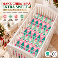 Drap-housse de berceau 100 % coton pour Noël, rose et vert menthe, imprimé Père Noël, doux et respirant, pour chambre de bébé