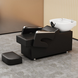Lit de spa moderne noir avec bac à shampoing en cuir synthétique écologique et repose-pieds amovible pour salons de coiffure - Product Image 1