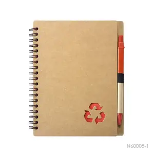 Eco Friendly Kraft Paper Cover Notebook Spiral Cardboard Cover Journal Book With Recycled Mark Paper Ball Pen Set