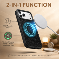 Étui de luxe en cuir véritable gaufré motif fleur Tang pour iPhone 18 17 16 15, coque arrière magnétique N52 pour chargement sans fil