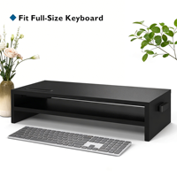 Support d'écran en bois, organiseur de bureau à 2 niveaux avec rangement, support d'ordinateur ergonomique, gestion des câbles, support pour téléphone portable