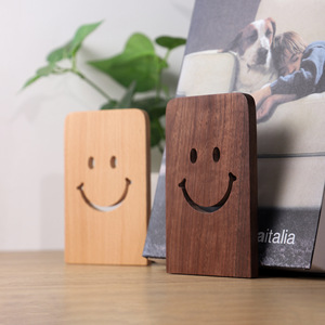 Wooden <b>Bookends</b> Solid Wood 10.8x8x13cm Smile Design Desktop Organizer For Home Office Decor - Product Image 1