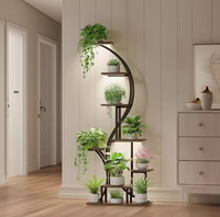 Meuble de salon moderne pour intérieur, table console multi-niveaux en fer et bois avec support créatif pour pot de fleurs