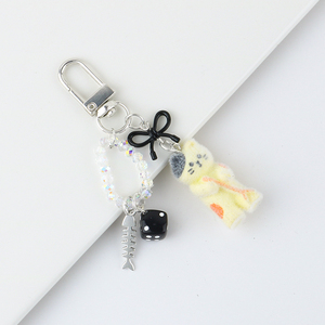 Mèo Vàng dễ thương cảm thấy Keychain với sáng kim cương xương cá xúc xắc bướm và kết hợp túi Mặt dây chuyền vui vẻ móc khóa nhựa - Product Image 5