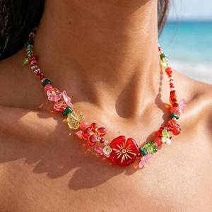 Kalung Manik Kupu-kupu Akrilik <span class=keywords><strong>Retro</strong></span>, Aksesoris Rantai Lintas Batas, Kalung Resin Bunga untuk Wanita - Product Image 1