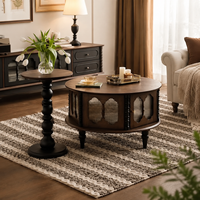 Table basse ronde en bois massif avec tiroirs, hauteur réglable, table de salon moderne