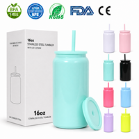 Contenitore per Bevande a Forma di Lattina in Acciaio Inossidabile Isolato da 473ml con Coperchio e Cannuccia Abbinati, Finitura Lucida per Programmi Regalo Retail