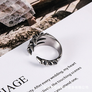 European American Retro Dragon Claw <b>Titanium</b> Steel <b>Ring</b> Men's Spike Open Design Gift Jewelry SA804 - Product Image 3