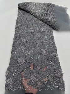 Ni. Ai phong cách mới hoa thêu mô ren sáng bóng <span class=keywords><strong>sequin</strong></span> đính cườm <span class=keywords><strong>Net</strong></span> vải đính cườm ren vải với ngọc trai - Product Image 3