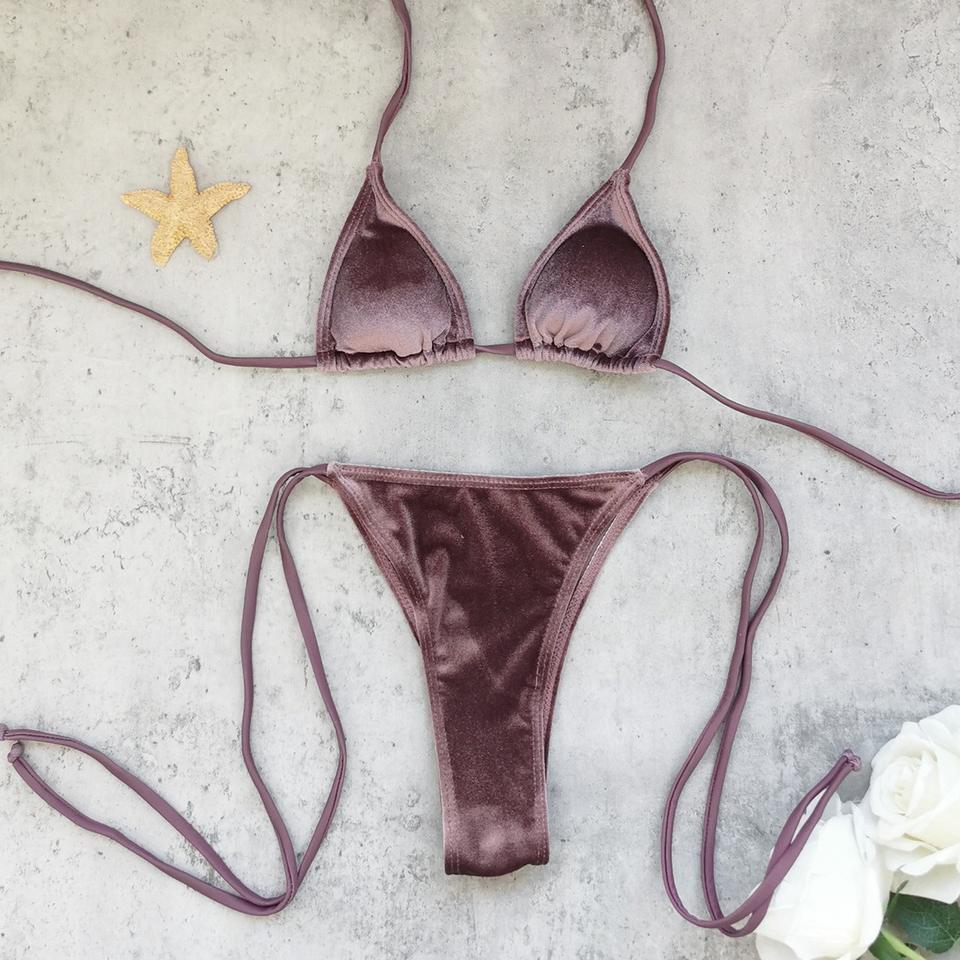 Women Halter String Bikini Set Sexy Thong Cheeky Two Piece Swimsuits ...
