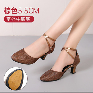 Shuo femmes 5.5cm et 3.5cm talon haut sandales de danse latine femme à la mode confortable brillant or argent violet <span class=keywords><strong>chaussures</strong></span> de danse - Product Image 6