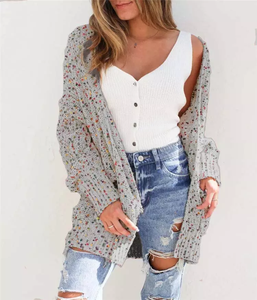 <span class=keywords><strong>Pull</strong></span> cardigan en tricot à manches longues avec confettis pour femmes, vêtements de boutique - Product Image 5