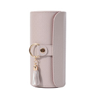 Étui à bijoux tendance de voyage, cylindrique, en cuir PU, organiseur de bijoux portable, pochette de rangement pour bagues et boucles d'oreilles