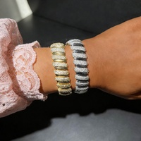 Bracelet élastique tendance pour femme, 15 mm de large, micro-incrusté de zircon en forme de boule, plaqué cuivre, idéal comme cadeau