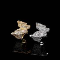 CJ drop-shipping Géométrique Glacé CZ Baguette Cluster Solitaire Anneau 14K Plaqué Or Hip Hop Rappeur Anneaux