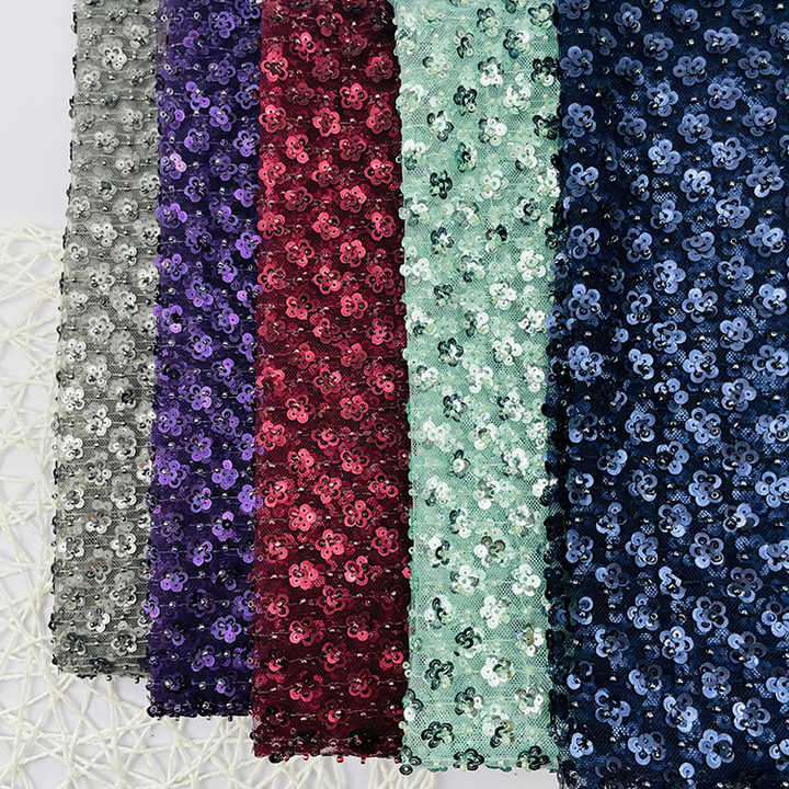 Black rhinestone flower lace fabric, luxury embroidery tulle lace fabric, bead and sequin embroidery evening dress lace fabric main image 1