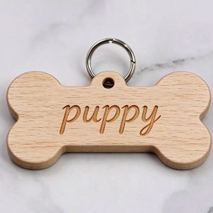Placa de Madera Personalizada con Nombre Grabado a Láser para Collar de Mascota o Llavero - Product Image 1
