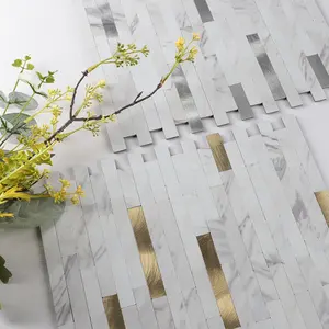 Marble Pattern Gold Silver Self Adhesive Pvc Mosaic Peel And Stick Tile For Kitchen Wall Backsplash Living Room Shower Project