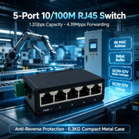 Switch Industrial de 5 Puertos 10/100Mbps para Riel DIN, Switch Ethernet No Administrado con Protección Anti-Reverse y Carcasa Metálica para Control Industrial