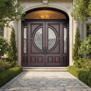 Entrée principale extérieure en bois massif moderne, imperméable, insonorisée, design arqué, entrée double arche extérieure personnalisée - Product Image 6