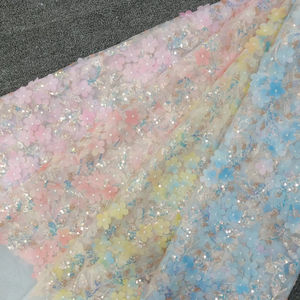 <span class=keywords><strong>Tul</strong></span> Con Lentejuelas Precio al por mayor 3D Flor Lentejuelas Encaje Tela Bordado <span class=keywords><strong>Tul</strong></span> para vestido de novia blanco - Product Image 2