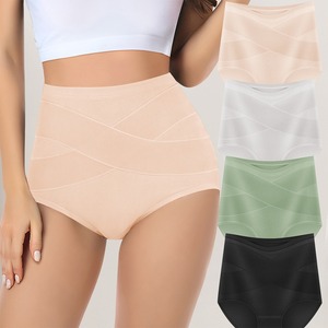 Braguitas de cintura alta cruzadas de algodón y elastano con control de abdomen y levantamiento de cadera para mujer, color liso: negro, tono piel, aguacate - Product Image 1