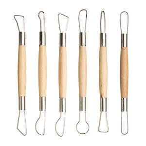 Ensemble 6 outils de <span class=keywords><strong>sculpture</strong></span> en <span class=keywords><strong>argile</strong></span> à manche en bois double face <span class=keywords><strong>Sculpture</strong></span> en boucle de fil Poterie Découpage de cire Modélisation Fournitures d'art - Product Image 5