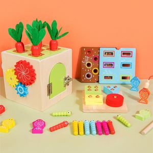 Montessori Early Education Wooden 9-in-1 Multifunctional Activity <b>Box</b> - Fishing, Pulling Carrots, <b>Bug</b> Catching, and More - Product Image 3