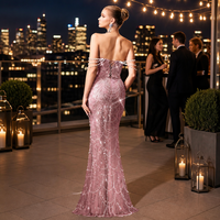 Ballkleid in Rosenrosa, stark perlenbesetzt, Fishtail-Abendkleid, geeignet für Bankettsäle, Rooftop-Partys, Red-Carpet-Events, Partykleid