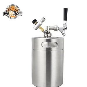 Mini barril de cerveja, novo mini barril de cerveja em aço inoxidável 304 com sistema de torneira, torneira de chope com regulador de co2 para fabricação doméstica de 2l/5l/10l