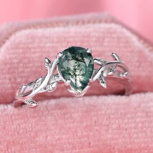 <b>925</b> <b>Silver</b> Teardrop-shaped Agate Border Leaf <b>Ring</b> - Product Image 1