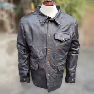 Venta caliente Hasnain Estilo Vintage Slim Tea Core Chaqueta de cuero de vaca Calidad Abrigo de invierno de cuero genuino - Product Image 1