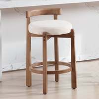 Tabouret de bar moderne rembourré en bois avec dossier incurvé, structure en bois massif pour îlot de cuisine