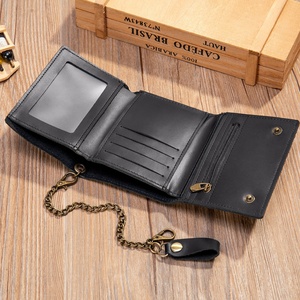 Genuine <b>Leather</b> Wallet with RFID Feature Luxury Retro Double <b>Key</b> Pocket Card Holder Anti-Theft Short Trifold <b>Chain</b> Purse - Product Image 4