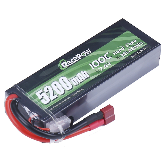 RacePow Discharge Rc Car Battery Pack. 2S 7.4V 100C 5200mAh With Hard Case Rc Lipo Battery for RC Car