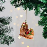 Ornamen Kaca Tiup Bentuk Anjing Pug Cokelat untuk Pohon Natal, Dekorasi Rumah, Hadiah Ramah Lingkungan