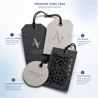 Étiquettes de vêtements en carton avec œillets métalliques foncés, impression graphique personnalisée pour les étiquettes de mode, présentation de marque distinctive