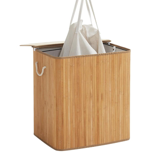 Panier à linge pliable en bambou avec poignées pour buanderie, chambre et salle de bain - Product Image 2
