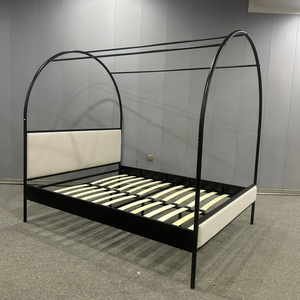 Arco moderno in metallo doppio <span class=keywords><strong>letto</strong></span> a baldacchino con <span class=keywords><strong>tessuto</strong></span> Beige imbottito, <span class=keywords><strong>testiera</strong></span> in colore Beige, <span class=keywords><strong>letto</strong></span> per adulti - Product Image 1