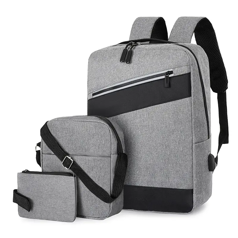 Three Sets of Polyester Backpack Business Laptop Bags Travel Backpack The Same Usb Simple Large Capacity Outdoor Men and Women