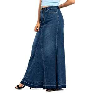 Custom Jean Skirts Women High Waist Fishtail Pleated Long Denim Skirts